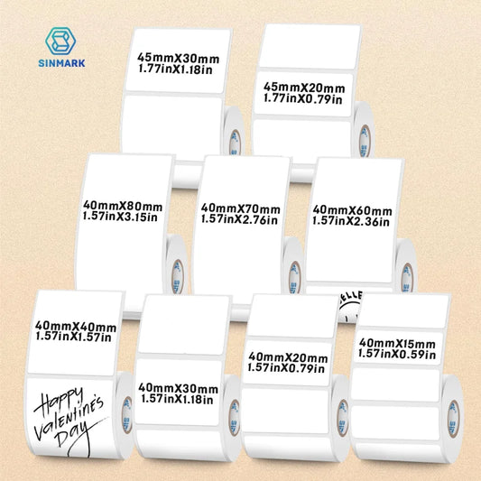 SINMARK 2 Rolls Thermal Label Stickers – 40mm White Waterproof DIY Tags for Phomemo Portable Printer