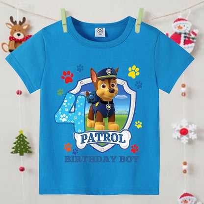 Paw Patrol Boys Blue T-Shirt – Cartoon Anime Summer Short Sleeve Kids Fashion Clothing Birthday Gift Top