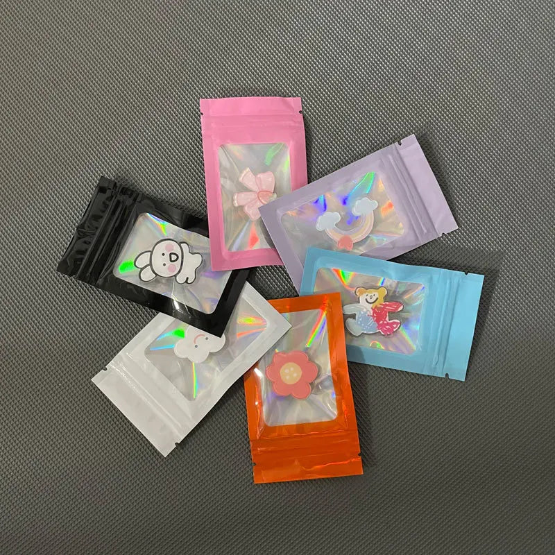 50pcs Mylar Bags – Laser Color Plastic Mini Pouches | Resealable ZipLock and Smell Proof for Coffee, Herbs, and Powder