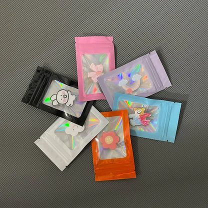 50pcs Mylar Bags – Laser Color Plastic Mini Pouches | Resealable ZipLock and Smell Proof for Coffee, Herbs, and Powder
