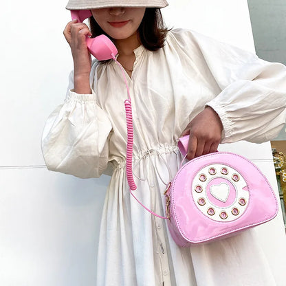Women’s Creative Telephone-Shaped Crossbody Bag – Retro PU Leather Small Shoulder Handbag