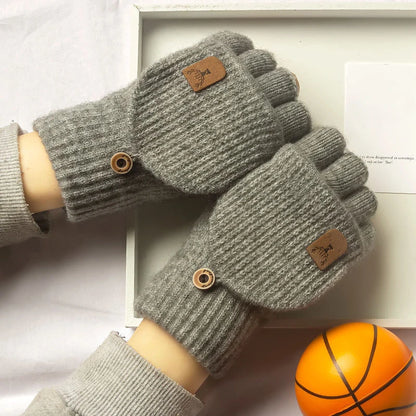 Thick Knitted Fingerless Gloves - Winter Warm Touch Screen Gloves for Men and Women, Half Finger Student Gloves