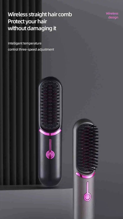 Cordless Mini Hair Straightening Brush – Portable Ionic Hot Comb for Women
