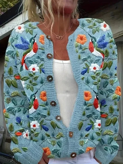 Women’s 3D Print Knitted Cardigan – Thin Vintage Sweater Autumn Winter Chic Knit Top Casual Streetwear