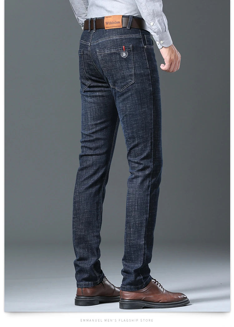 Men’s All-Match Brand Trousers – High-Quality Business Casual High Waist Denim Jeans for All Seasons