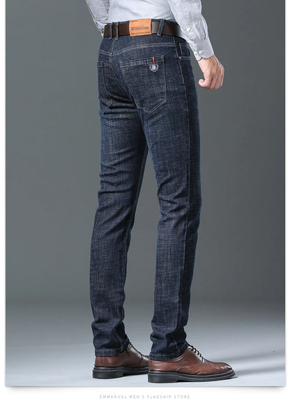 Men’s All-Match Brand Trousers – High-Quality Business Casual High Waist Denim Jeans for All Seasons