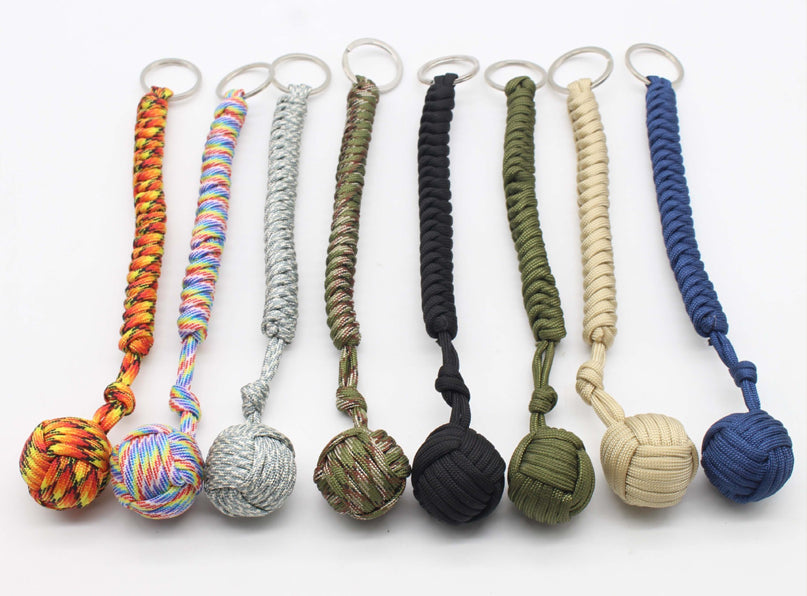 Black Monkey Fist Steel Ball – Outdoor Self-Defense Keychain for Survival & Personal Protection