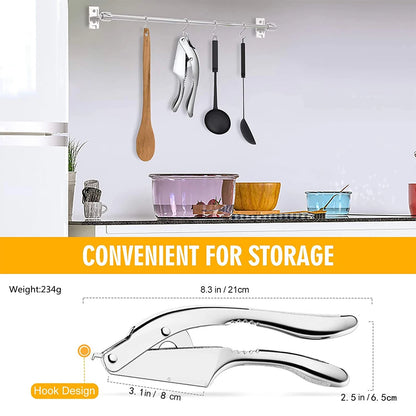 Stainless Steel 2-in-1 Garlic Press and Slicer – Handheld Garlic Crusher Mincer Kitchen Tool