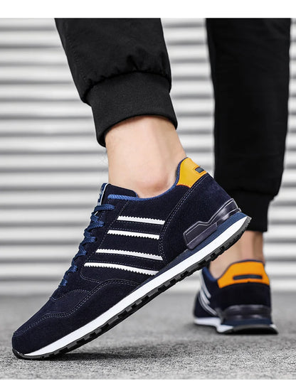 Men's Casual Artificial Leather Sneakers – Lightweight Breathable Lace-Up Flats for Spring & Outdoor Wear