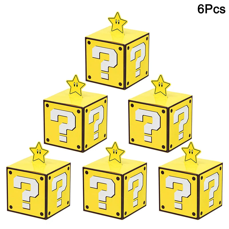 6PCS Question Block Gift Boxes – Kids Video Game Party Favors, Candy Treat Boxes & Decorations 10cm