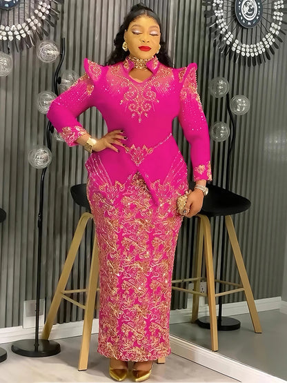 Luxury African Dresses for Women - Elegant Long Sleeve Ankara Dashiki Maxi Gown for Wedding, Party & Evening Wear