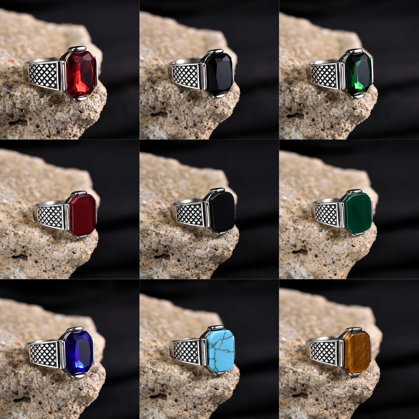 Men's High-Quality Stainless Steel Onyx Rings – Multiple Color Gemstone Styles – Professionally Factory Made Jewelry