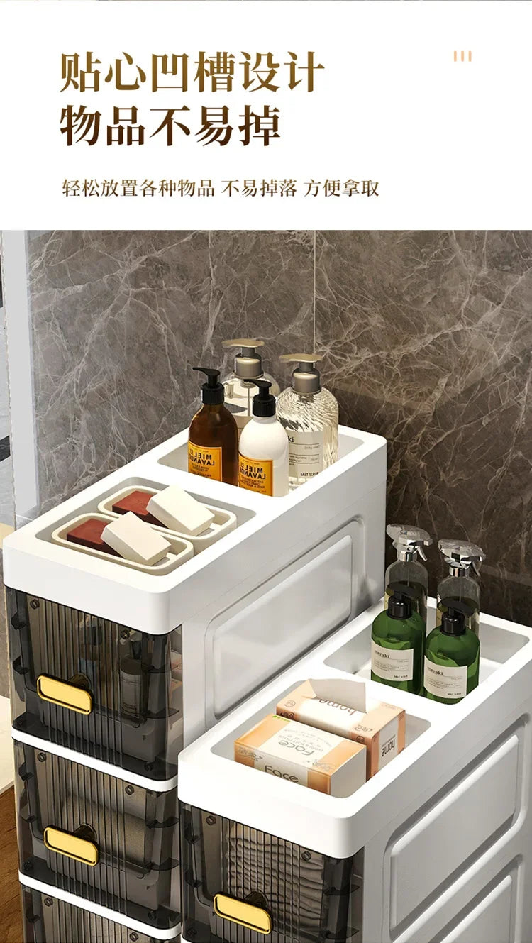 Transparent Bathroom Storage Cabinet – Luxury Visible Light Floor-Mounted Dustproof Narrow Organizer