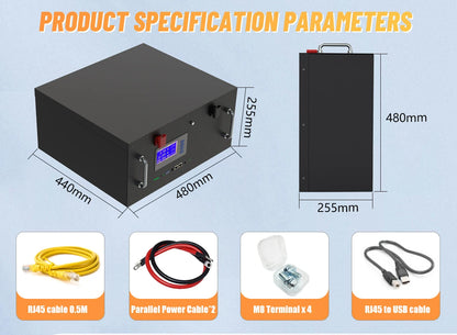 LiFePO4 48V 100Ah/200Ah Lithium Solar Battery Pack – 51.2V 10kW, 6000 Cycles, 16S 200A BMS, Max 32 Parallel for Inverter