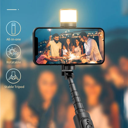 Roreta Portable Wireless Bluetooth Selfie Stick Tripod with Fill Light – Telescopic for iPhone 13, Huawei, Xiaomi & Android Phones