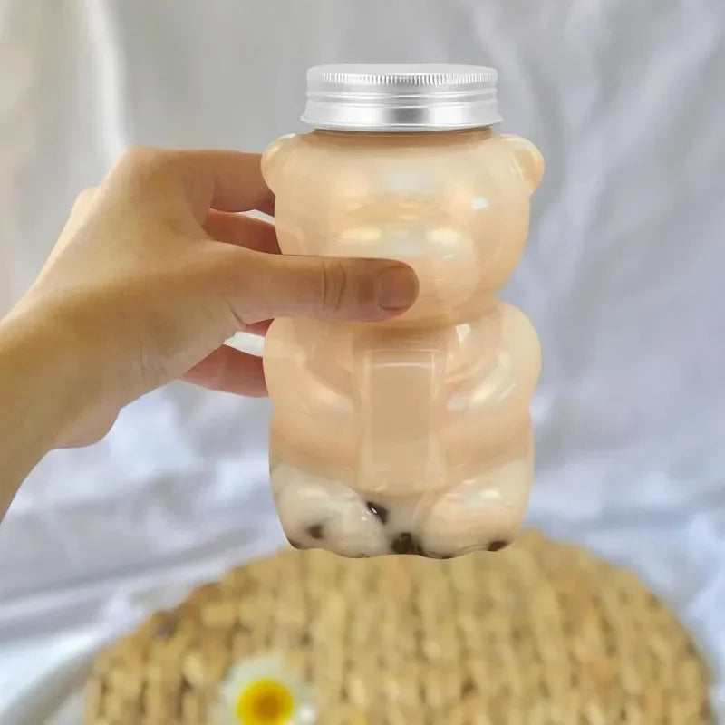 1-10PCS 500ml Cartoon Bear Portable Bottles – Cute Transparent Drink Containers for Bubble Tea, Juice & Party Supplies