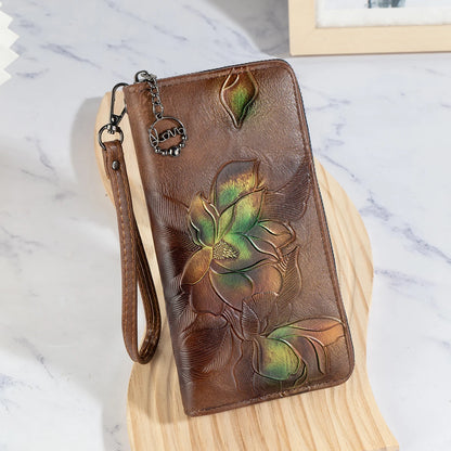 Retro Long Embossed Zipper Wallet — Multi-Card Clutch & Phone Bag with Coin Pocket