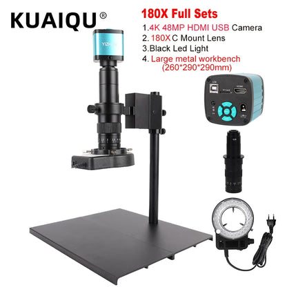 4K 48MP HDMI USB Industrial Microscope Camera – 1-130X/150X/180X Zoom C Lens for Soldering & Repair