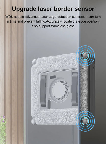 ABIR WD8 Robot Window Vacuum Cleaner – Dual Ultrasonic Spray, APP & Remote Control, Smart Home Glass Mop & Auto Wall Cleaning Robot