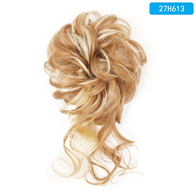 AZQUEEN Messy Bun Hair Extension – Synthetic Curly Wave Chignon Scrunchie, Elastic Band Updo Hairpiece for Women