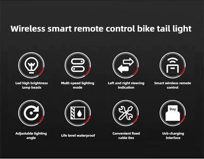 Rechargeable Bike Tail Light with Turn Signals | Wireless Remote Cycling Back Light for Night Riding