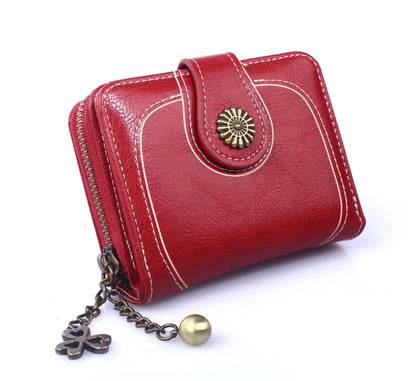 Women’s PU Leather Wallet — Short Hasp Coin & Card Holder, Small Money Bag Clutch in Blue & Red