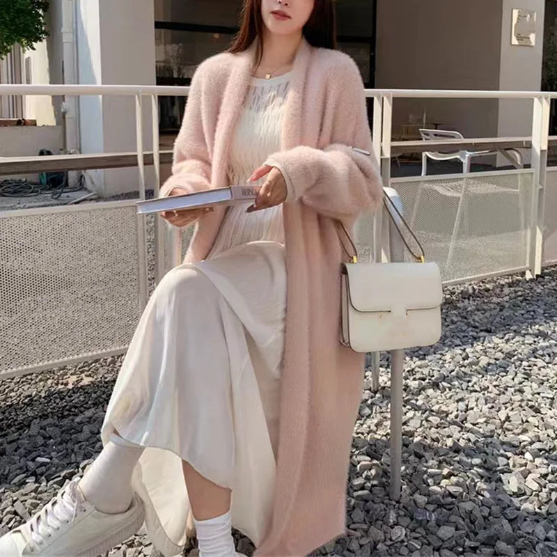 2024 Long Cardigan Women’s Knitted Sweater Jacket – Spring & Autumn Crochet, Loose Fit, Pockets, Winter Maxi Warm Jumper Coat