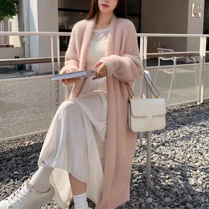 2024 Long Cardigan Women’s Knitted Sweater Jacket – Spring & Autumn Crochet, Loose Fit, Pockets, Winter Maxi Warm Jumper Coat
