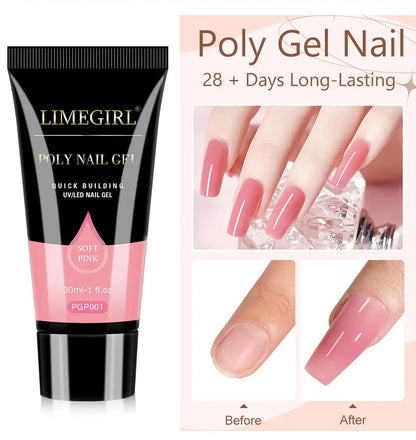 LIMEGIRL 30ml Nail Extension Gel – Glitter Soak-Off Acrylic UV Poly Gel for Quick Nail Build & Manicure