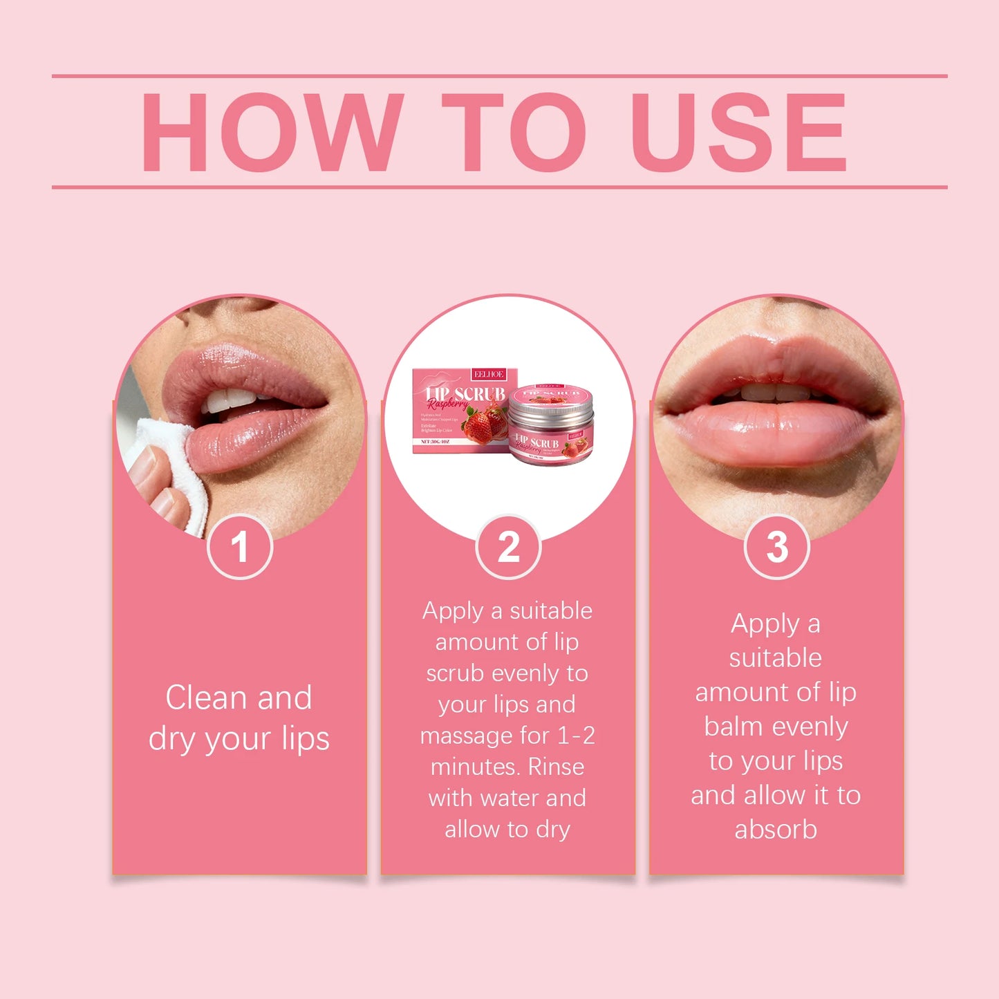 Strawberry Lip Scrub - Exfoliating Moisturizing Lip Care for Dry, Dull & Flaky Lips