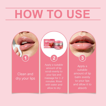 Strawberry Lip Scrub - Exfoliating Moisturizing Lip Care for Dry, Dull & Flaky Lips