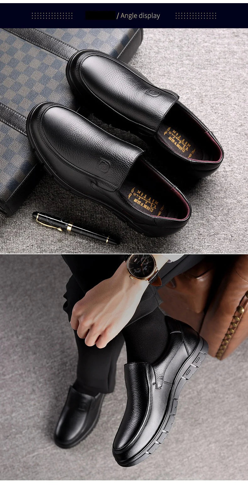 Genuine Leather Casual Shoes for Men – Flat Platform Walking Loafers, Breathable Handmade Outdoor Sneakers