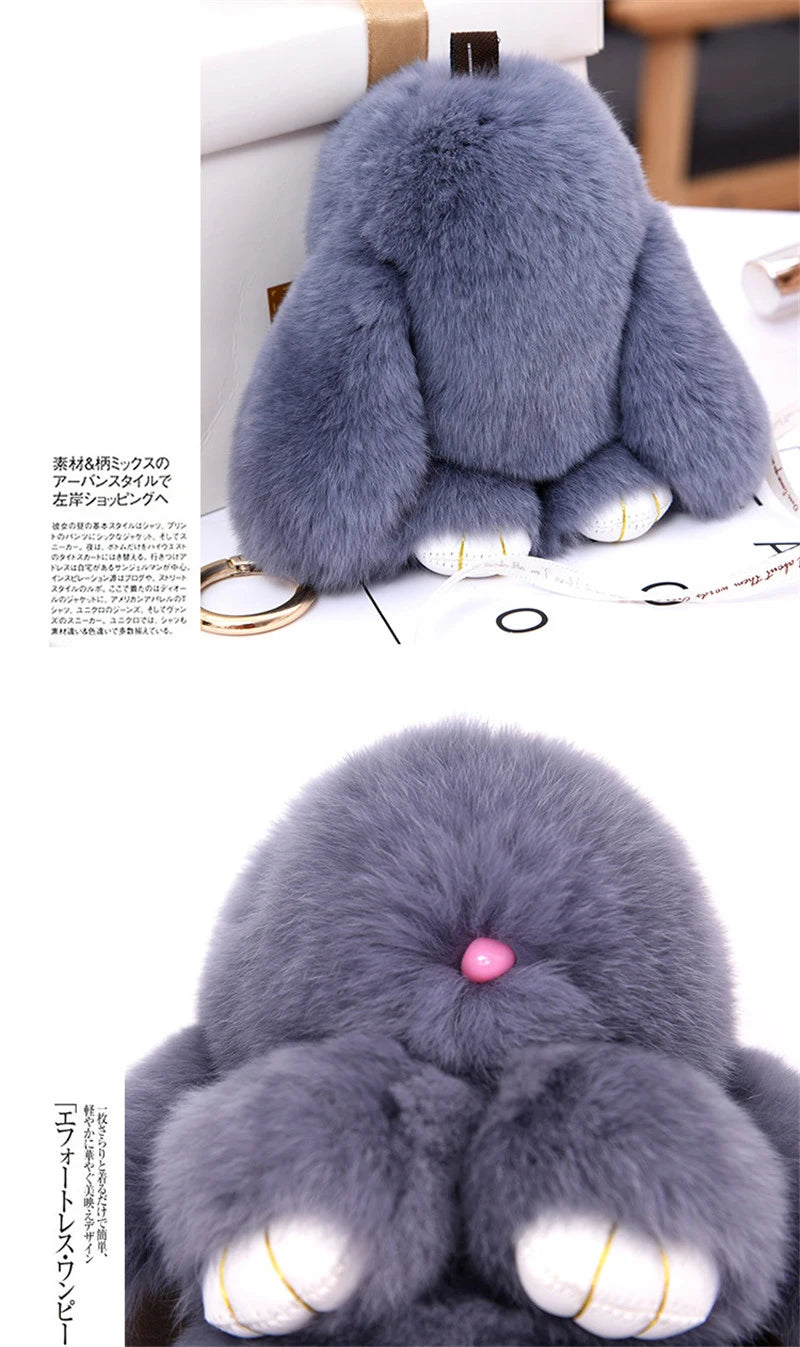 Fluffy Rabbit Fur Pompon Keychain – Cute Bunny Bag and Car Key Ring for Women and Girls