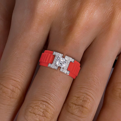 Moissanite Silicone Ring - 925 Sterling Silver Comfort Fit Wedding Band for Men & Women