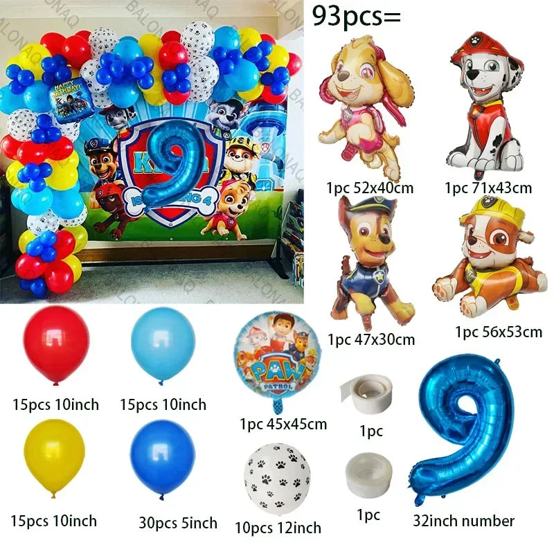 93Pcs Paw Patrol Dog Theme Birthday Party Decoration Set – Balloons, Bone & Aluminum Foil Decor Kit for Kids Party Supplies
