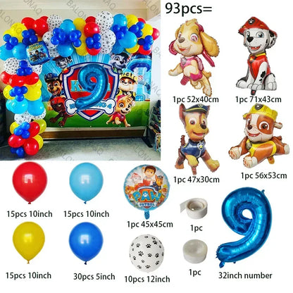 93Pcs Paw Patrol Dog Theme Birthday Party Decoration Set – Balloons, Bone & Aluminum Foil Decor Kit for Kids Party Supplies