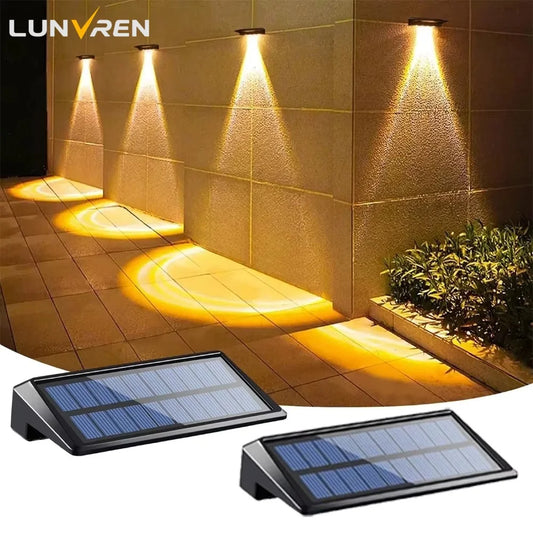 2 Pack Solar Wall Lights - 4 LED Waterproof Outdoor Fence, Deck & Pathway Lighting for Yard