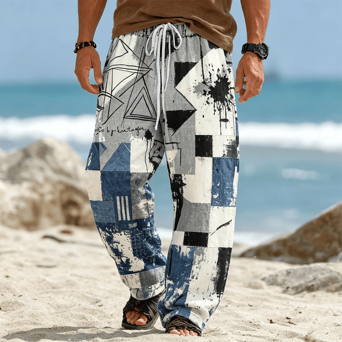 Men’s Tribal Patchwork Drawstring Pants - Casual Boho Summer Beach & Vacation Trousers