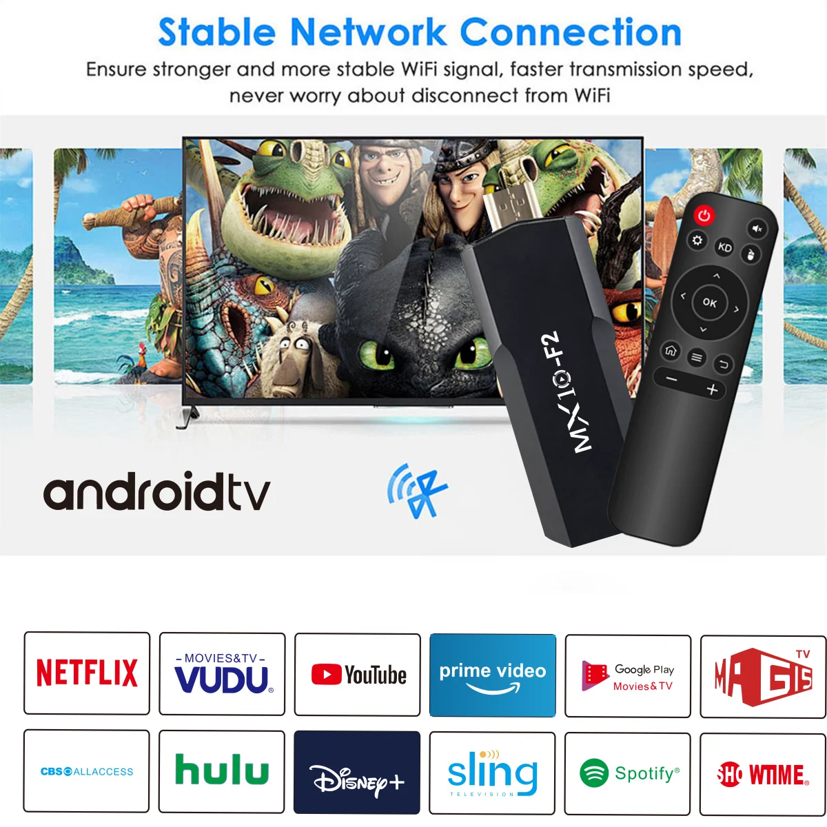 MX10 F2 TV Stick - 1GB RAM, 8GB Storage, Android 2024, 4K EU Android TV Box