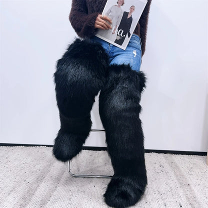Women’s Faux Mongolian Fur Thigh High Boots - Winter Warm Plush Lined Fashion Boots for Cold Weather