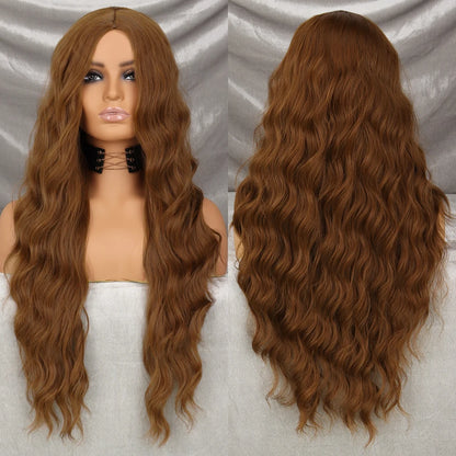 Long Wavy Green Synthetic Wig – Heat-Resistant Women's Cosplay, Party, Lolita Style, Half Part, Red/Black/Pink