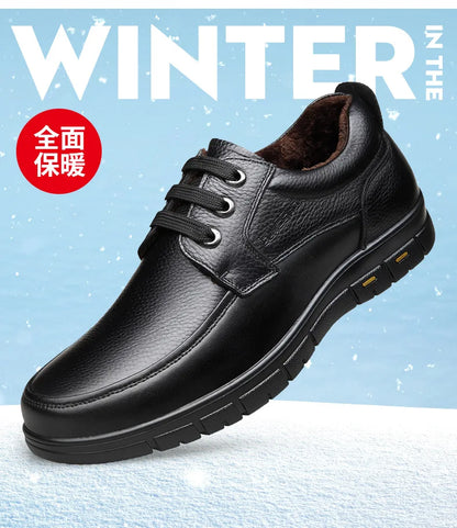 Men's Genuine Leather Casual Shoes - Soft Sole Lace-Up Loafers, Luxury Brand for Middle-Aged & Older Adults, Lightweight Dad Shoes
