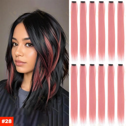 18-Color Clip-In Hair Extensions – 22 Inch Long Straight Synthetic Wig with High Gloss for Women & Children