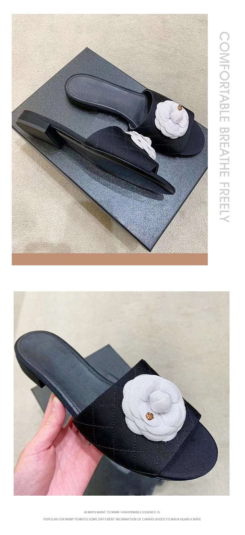 Luxury Women’s Flower Slippers — Camellia Open-Toe Slides for Home & Outdoor, Ladies Flip Flop Sandals