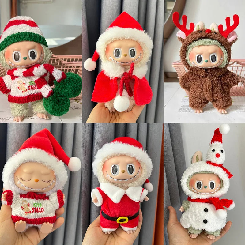 17cm Labubu Santa Christmas Outfit Set for Gen1–3 Vinyl Dolls – Festive Costume & Accessories