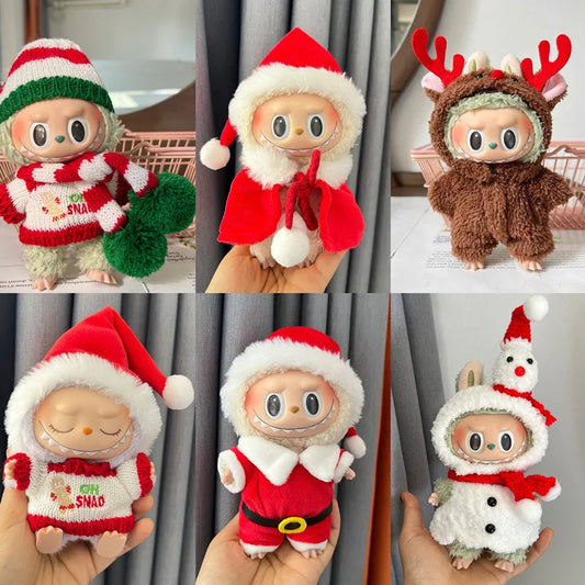17cm Labubu Santa Christmas Outfit Set for Gen1–3 Vinyl Dolls – Festive Costume & Accessories