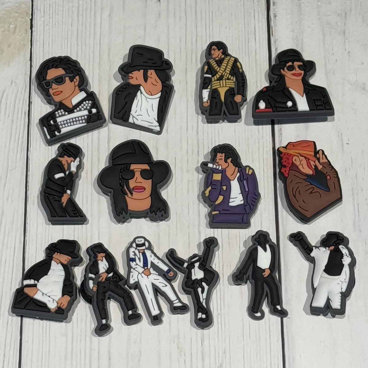 14-Piece Famous Singer Shoe Charms - PVC Moonwalk Dance Decorations for Sandals, Clogs & Holiday Gifts
