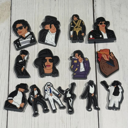 14-Piece Famous Singer Shoe Charms - PVC Moonwalk Dance Decorations for Sandals, Clogs & Holiday Gifts