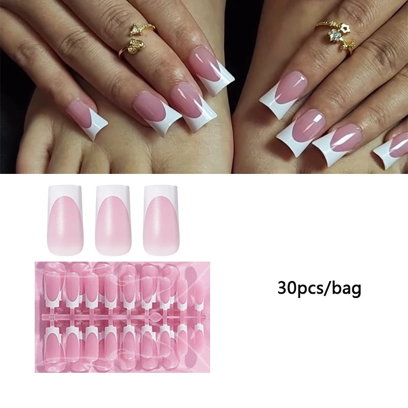 30-Piece Square Toe Press-On Toenails - Summer French Gradient False Nail Tips for Women, Short Wearable Foot Nail Set