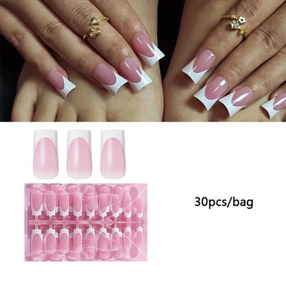 30-Piece Square Toe Press-On Toenails - Summer French Gradient False Nail Tips for Women, Short Wearable Foot Nail Set